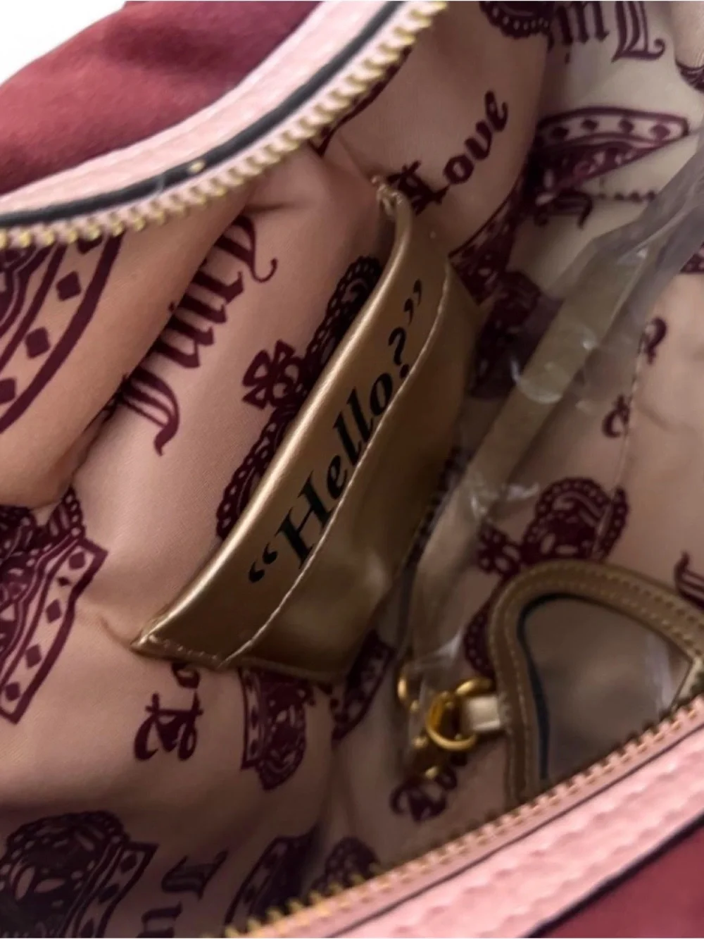 Juicy Couture Wine Velvet Hobo with Gold Heart Charm